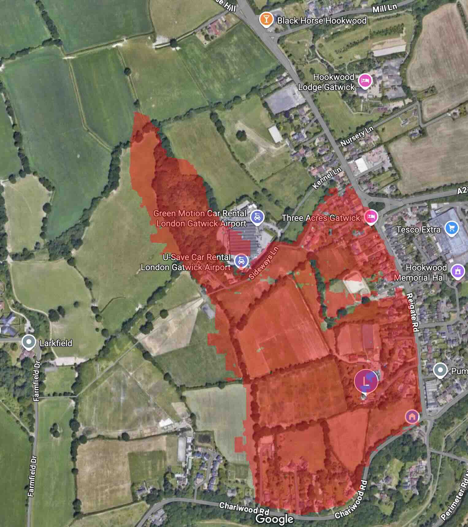 Calibrated overlay of estate map on contemporary Hookwood